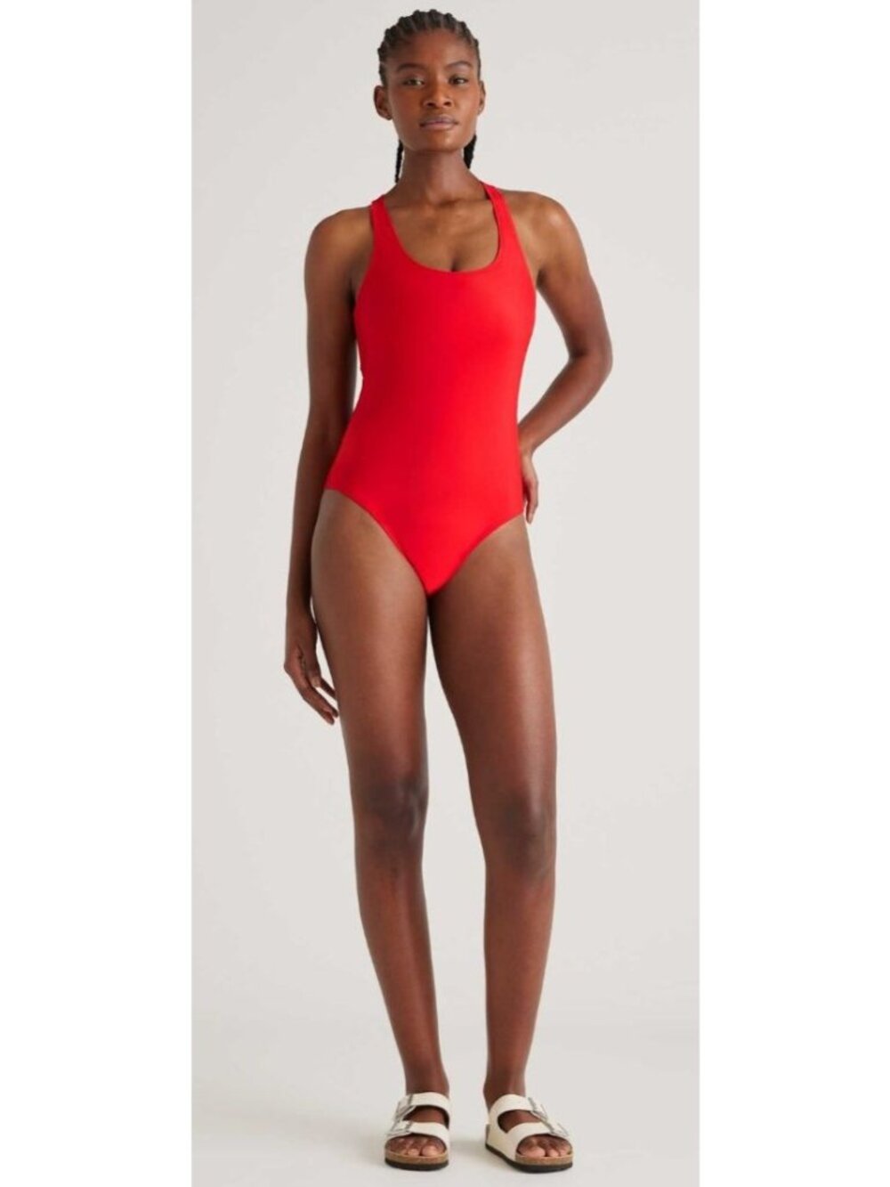 NWT Quince Italian Cross Back One Piece Swimsuit‎ Cherry Red Large Beach Summer